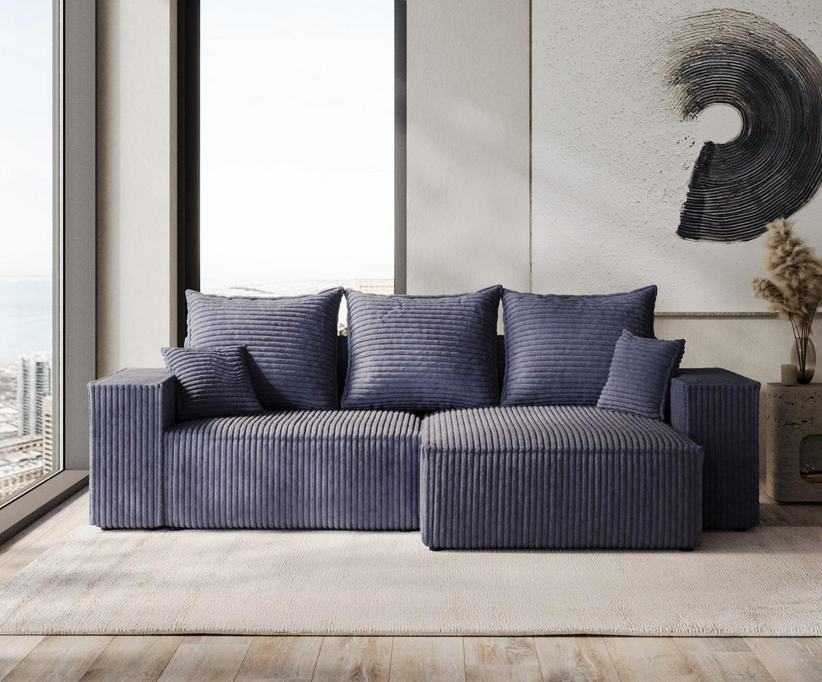 ROHOVÁ SEDAČKA SENSO, textil, Námořnická modrá - černá/tmavě modrá, dřevo/kompozitní dřevo (255/148cm) - AltaBeds