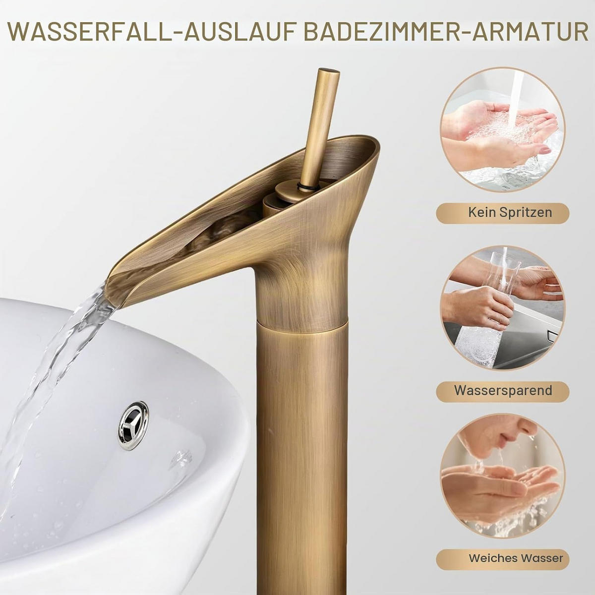 BADEZIMMERARMATUR, 31 cm x 14 cm, gold - Goldfarben, Metall (40/10/20cm) - Vallsero