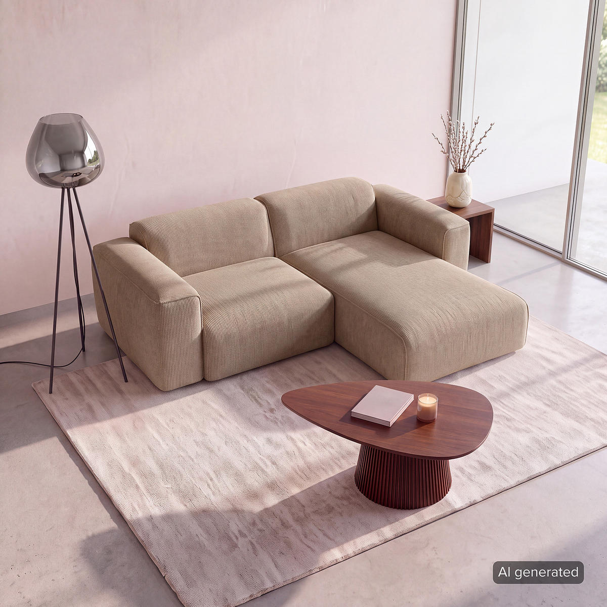 1,5-SITZER ECKSOFA mit Longchair - Taupe/Schwarz, Kunststoff/Textil (260/173cm) - home24