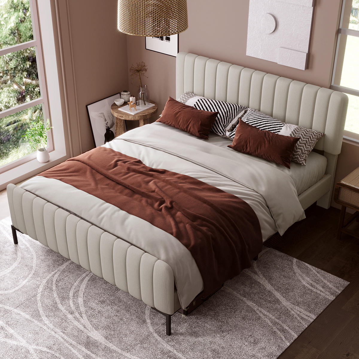 POLSTERBETT mit verstellbarem Kopfteil 140x200 cm Leinen Grau-Beige - Grau, Metall (140/200cm) - Meubliv