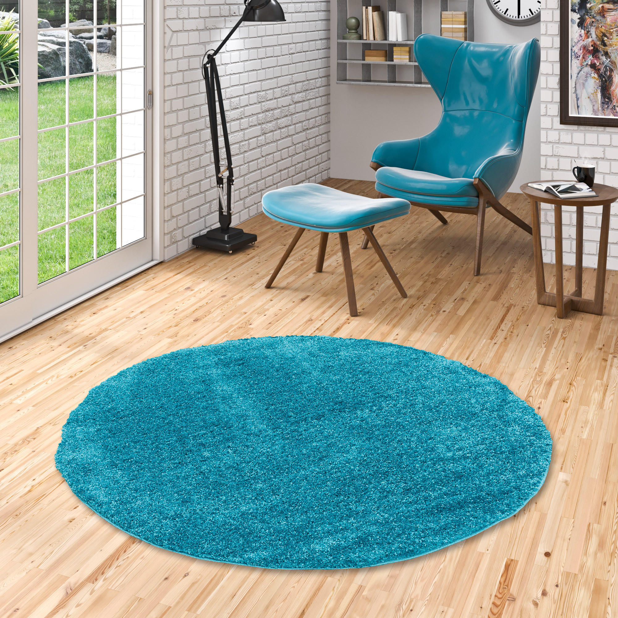 HOCHFLOR LANGFLOR TEPPICH ALOHA RUND - Türkis, Textil (150/150cm) - Pergamon