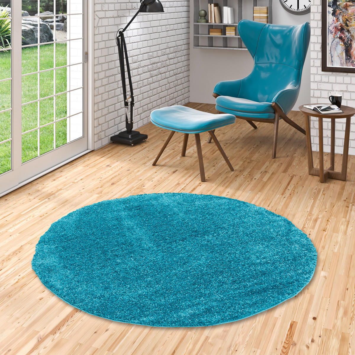 HOCHFLOR LANGFLOR TEPPICH ALOHA RUND - Türkis, Textil (150/150cm) - Pergamon