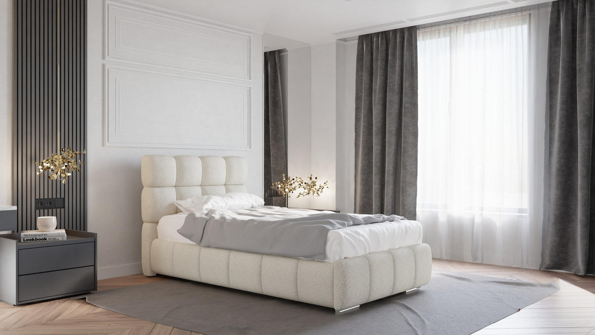 POLSTERBETT Bliss 100 x 200 cm mit Bettkasten und Lattenrost Taschenfederkernmatratze KOKOS H3 / H4 - beige - Beige, Holz (100/200cm) - Panda Möbel