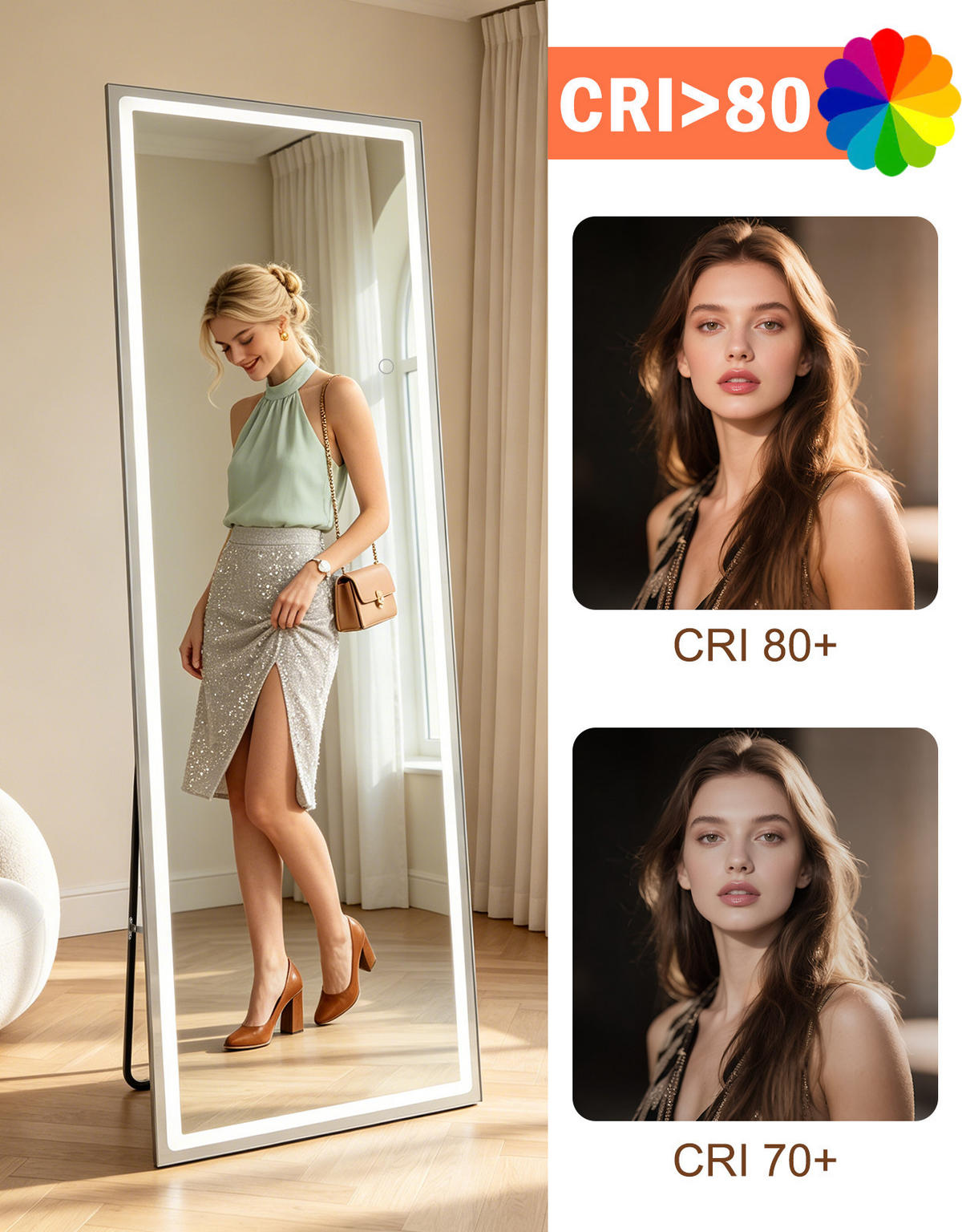 GANZKÖRPERSPIEGEL Qylveth 150/40/34 cm - Weiß, Glas/Metall (40/34/150cm) - ZMH