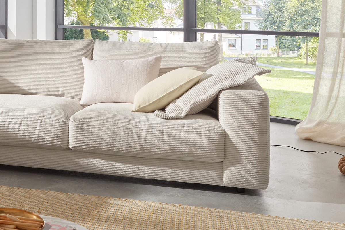 ECKSOFA MADELINE Cremeweiß Cord - Creme/Schwarz, Kunststoff/Textil (325/224cm) - KAWOLA