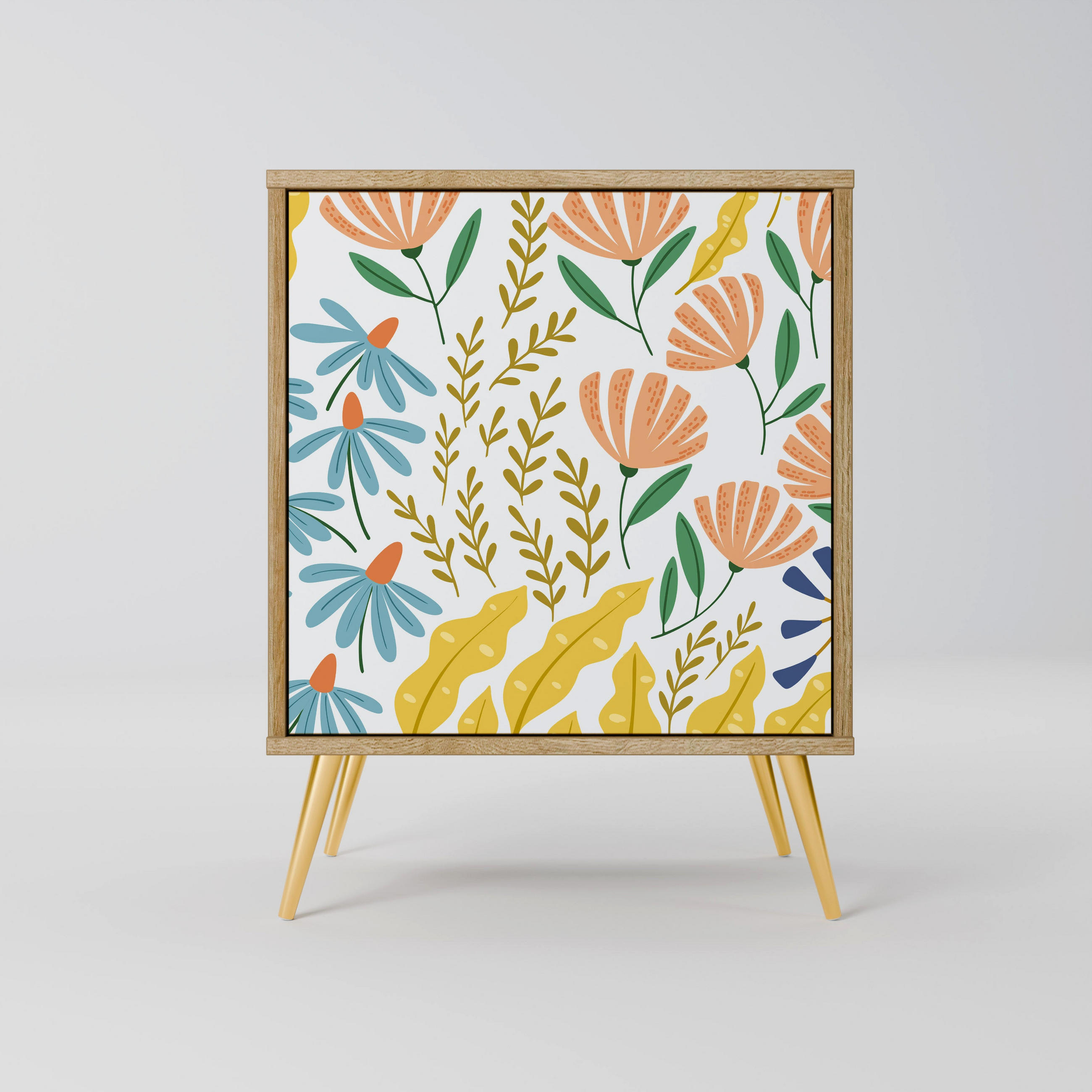 SIDEBOARD HELLO SPRING, Eichefarben, 57,5x42x75,5 cm, Goldfarbene Metallfüße - Eichefarben/Goldfarben, Holzwerkstoff/Metall (57.5/75.5/42cm) - SpaceRebels