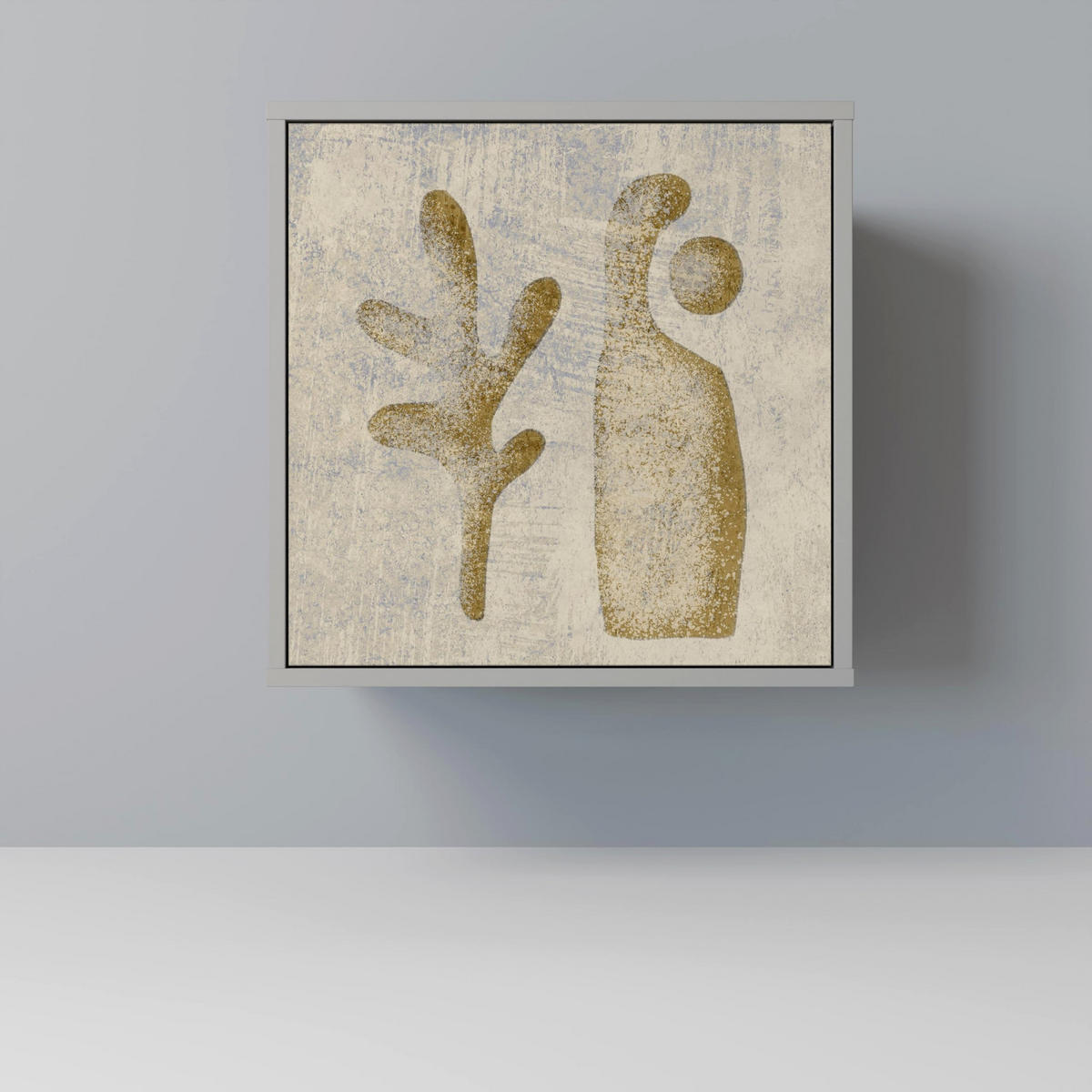 SIDEBOARD SAND SCULPTURES, Grau, 57,5x42x67,5 cm, Schwarze Metall-Rahmenfüße - Multicolor/Schwarz, Holzwerkstoff/Metall (57.5/67.5/42cm) - SpaceRebels