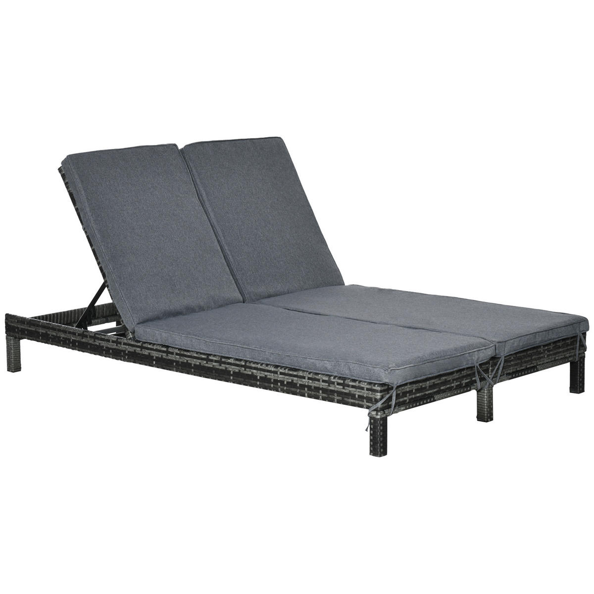 POLYRATTAN DOPPELLIEGE DE-06672 2 Personen, 5-stufige Rückenlehne Grau - Grau, Kunststoff/Metall (120/28/196cm) - ComfortXL