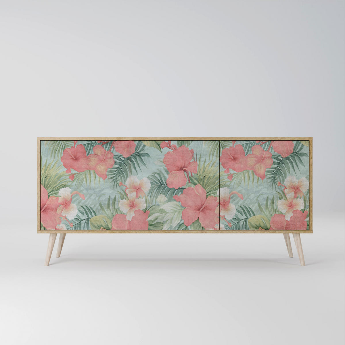 SIDEBOARD HAWAIIAN SPIRIT, Eicheneffekt, 164,5x42x77,5 cm, 3 Türen - Eichefarben/Buchefarben, Holzwerkstoff/Buchenholz (164.5/77.5/42cm) - SpaceRebels