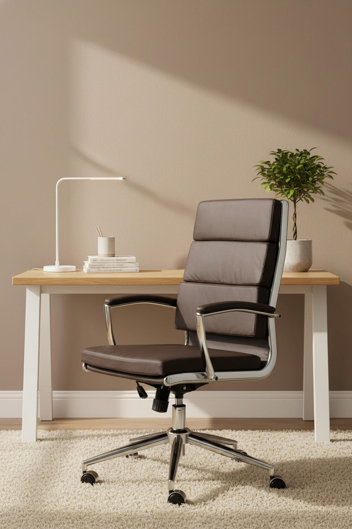 BÜROSTUHL Cyron Kunstleder braun - Chromfarben/Braun, Metall (61/115/65cm) - TPFLiving