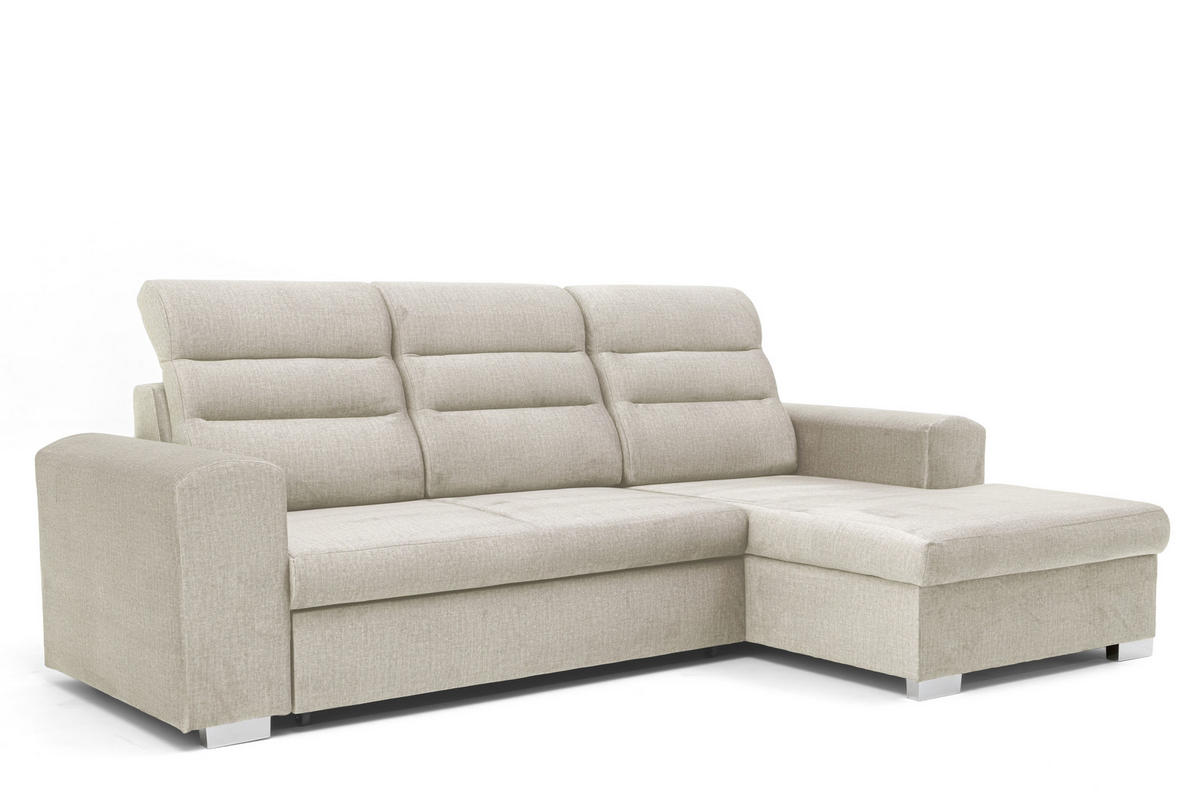 ECKSOFA CLOUD S Rechts mit Schlaffunktion 120x200 Velours Creme - Chromfarben/Creme, Holz/Kunststoff (260/155cm) - Muffo
