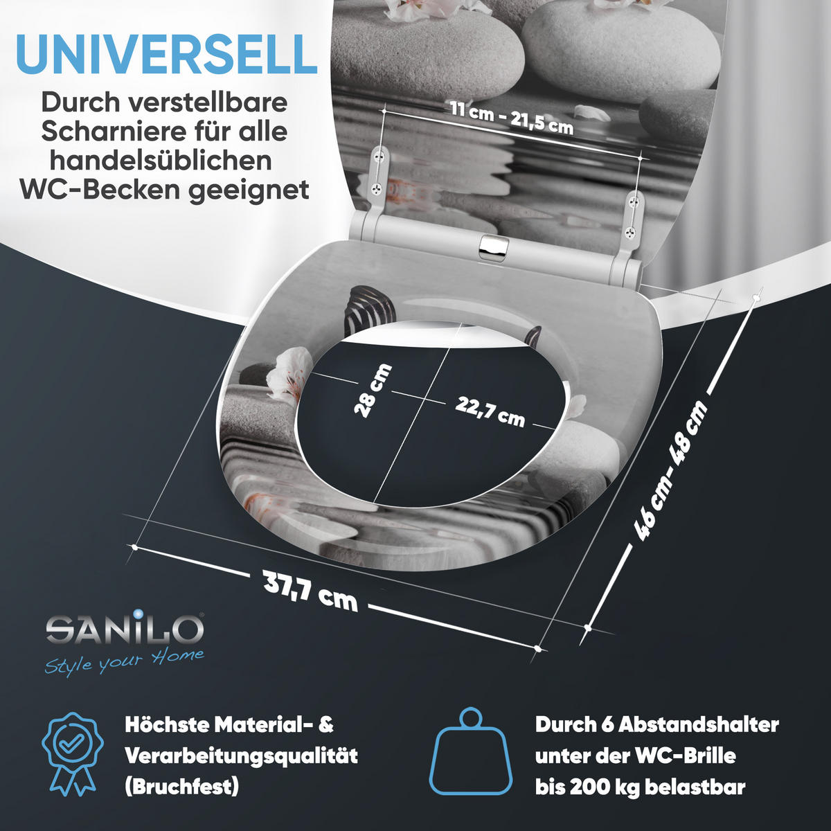 WC-SITZ mit Absenkautomatik & Top Fix Vanesa - Grau, Holzwerkstoff (37.7/5.5/48cm) - Sanilo