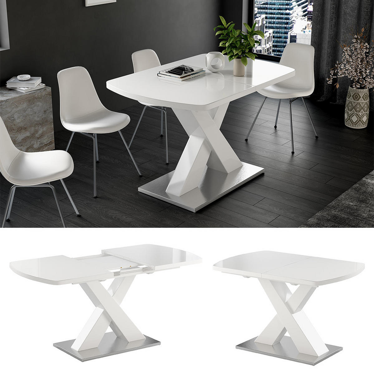 ESSTISCH Chinto Weiß 120 x 80 cm ausziehbar - Weiß, Holzwerkstoff (80/120/76cm) - Vicco