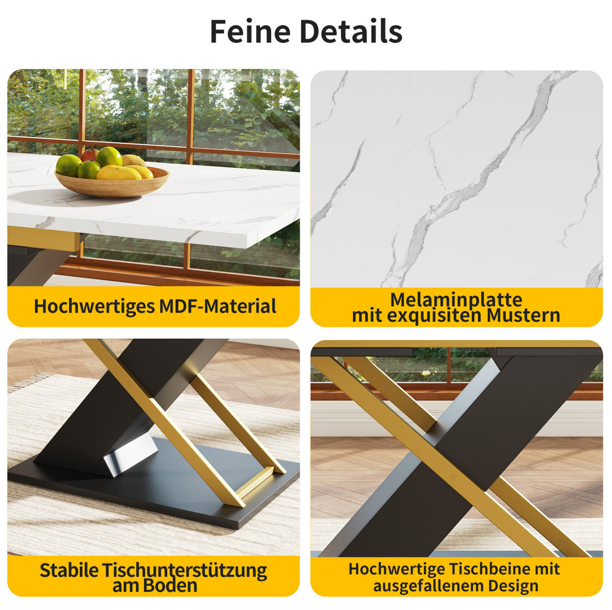 AUSZIEHTISCH 120-160/80/75,4 cm in Schwarz mit Marmormuster - Schwarz, Holzwerkstoff (160/80/75.4cm) - BEAOK