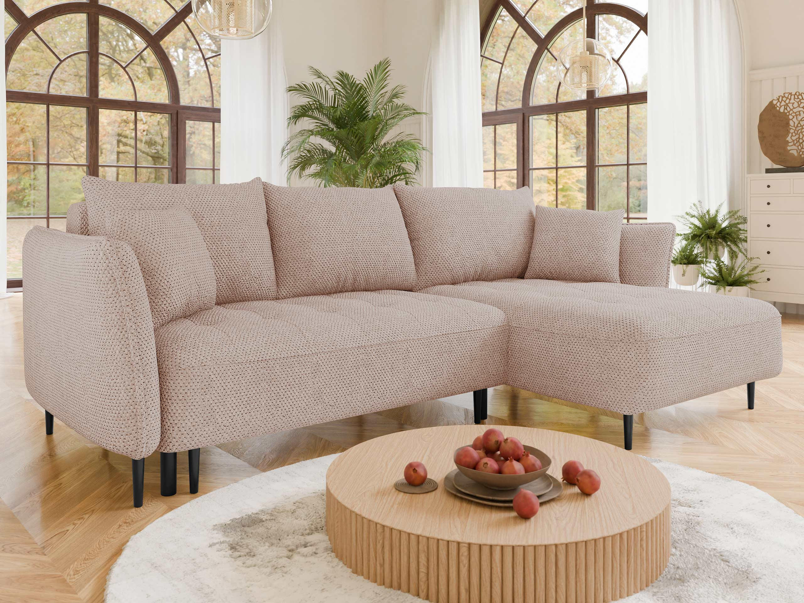 ECKSOFA Bari, Seite: Rechts - Beige/Schwarz, Holz/Textil (276/158cm) - MIRJAN24