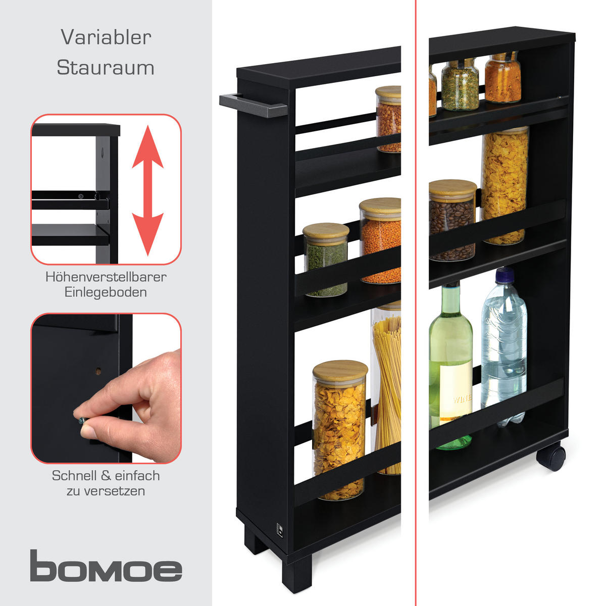 KÜCHENWAGEN Hylla Schwarz - Schwarz Hochglanz/Schwarz, Naturmaterialien/Metall (15/79/50cm) - BoMoe