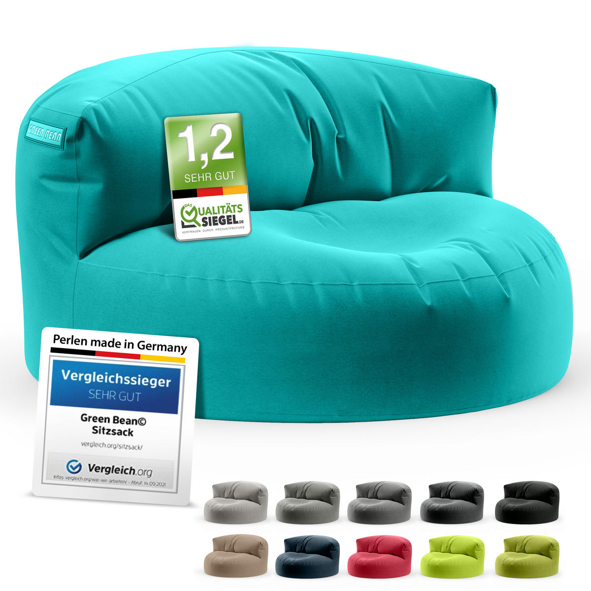 INDOOR OUTDOOR SITZSACK Lounge Sofa - Türkis, Textil (90/50/50cm) - Green Bean