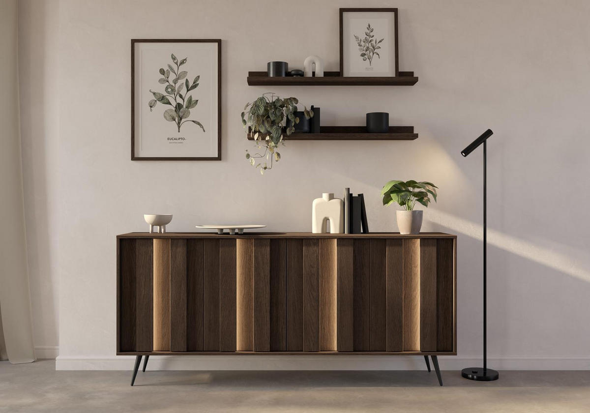 SIDEBOARD FARO, mit LED, Breites Kommode - Eichefarben, Holzwerkstoff (183/83/40cm) - Bettso