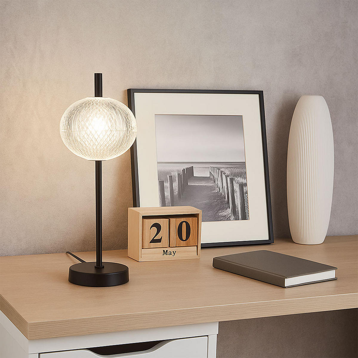 LED TISCHLEUCHTE AIDA Schwarz Kristalloptik 2er Set - Schwarz, Metall (15/15/40cm) - Globo Lighting