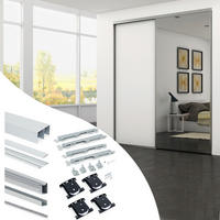 HARDWARE SET für Placard 81 2-Schiebe-Kleiderschrank mit sanftem Schliessen, Wave-Profil, Stärke 16mm, Paneele nicht inbegriffen, Matt eloxiert - Dunkelgrau, Metall (8/6/235cm) - EMUCA