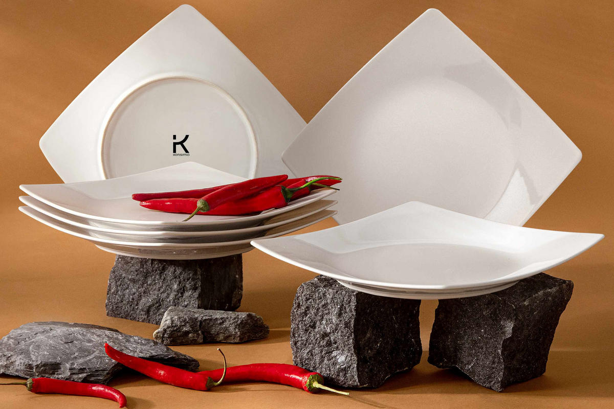 TELLERSET EPIRI Speiseteller 6 Personen 6-tlg - Weiß, Keramik (25cm) - KONSIMO®