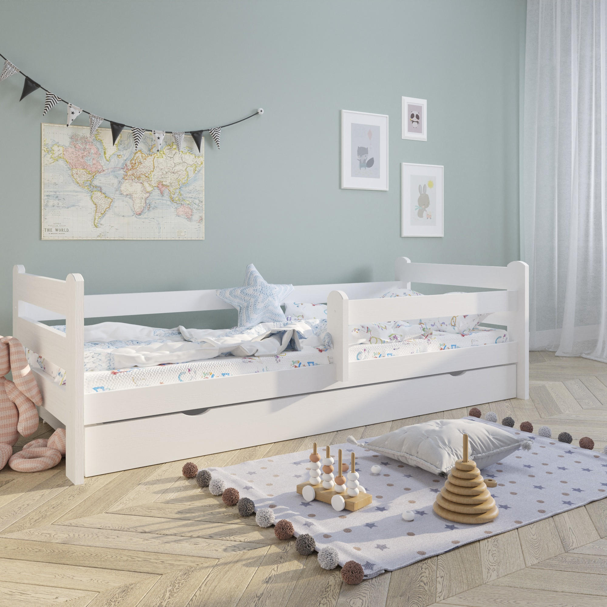 KINDERBETT 90x200 cm mit Schublade in weiß - Weiß, Holz (90/200cm) - Kids Collective