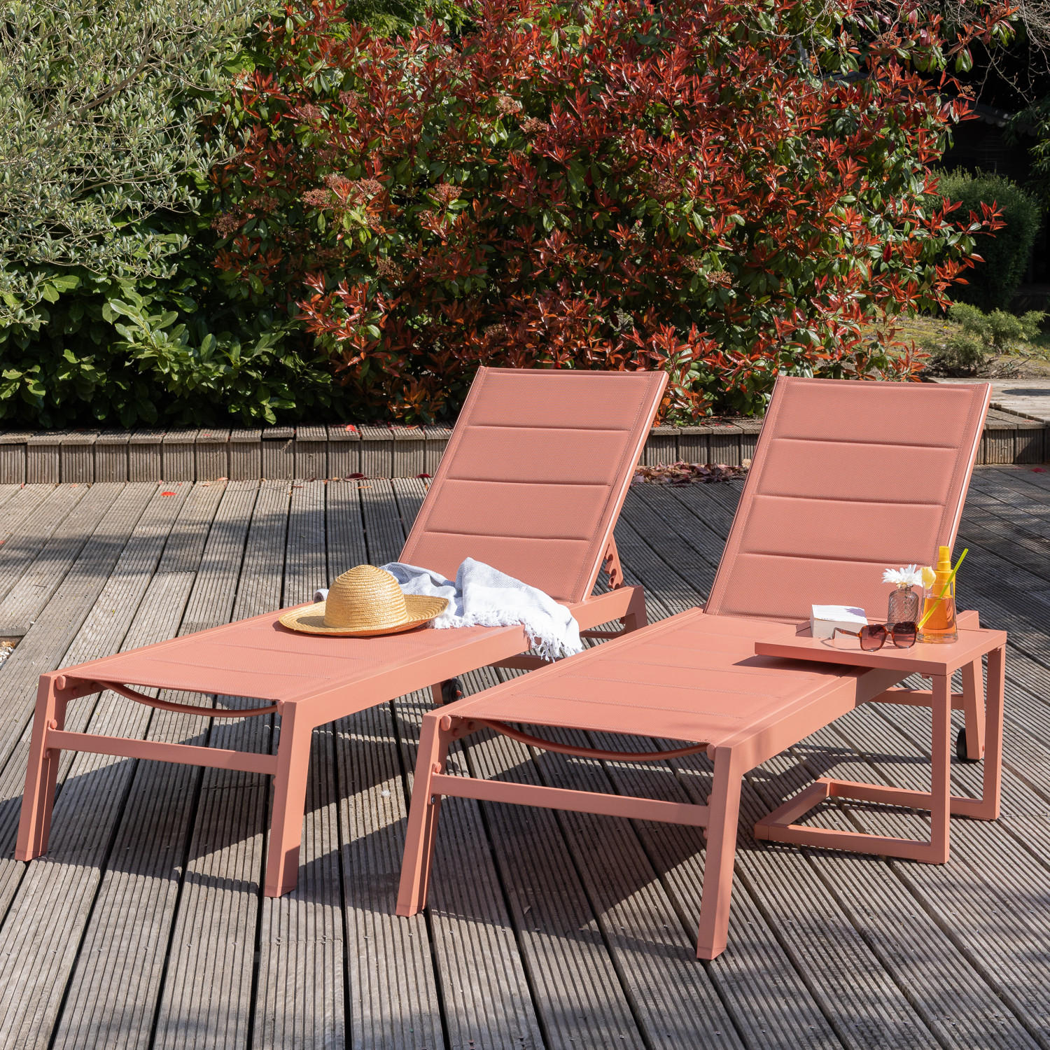 SONNENLIEGEN Barbados Terracotta 2 Plätze - Orange, Metall (61/95/198cm) - Happy Garden