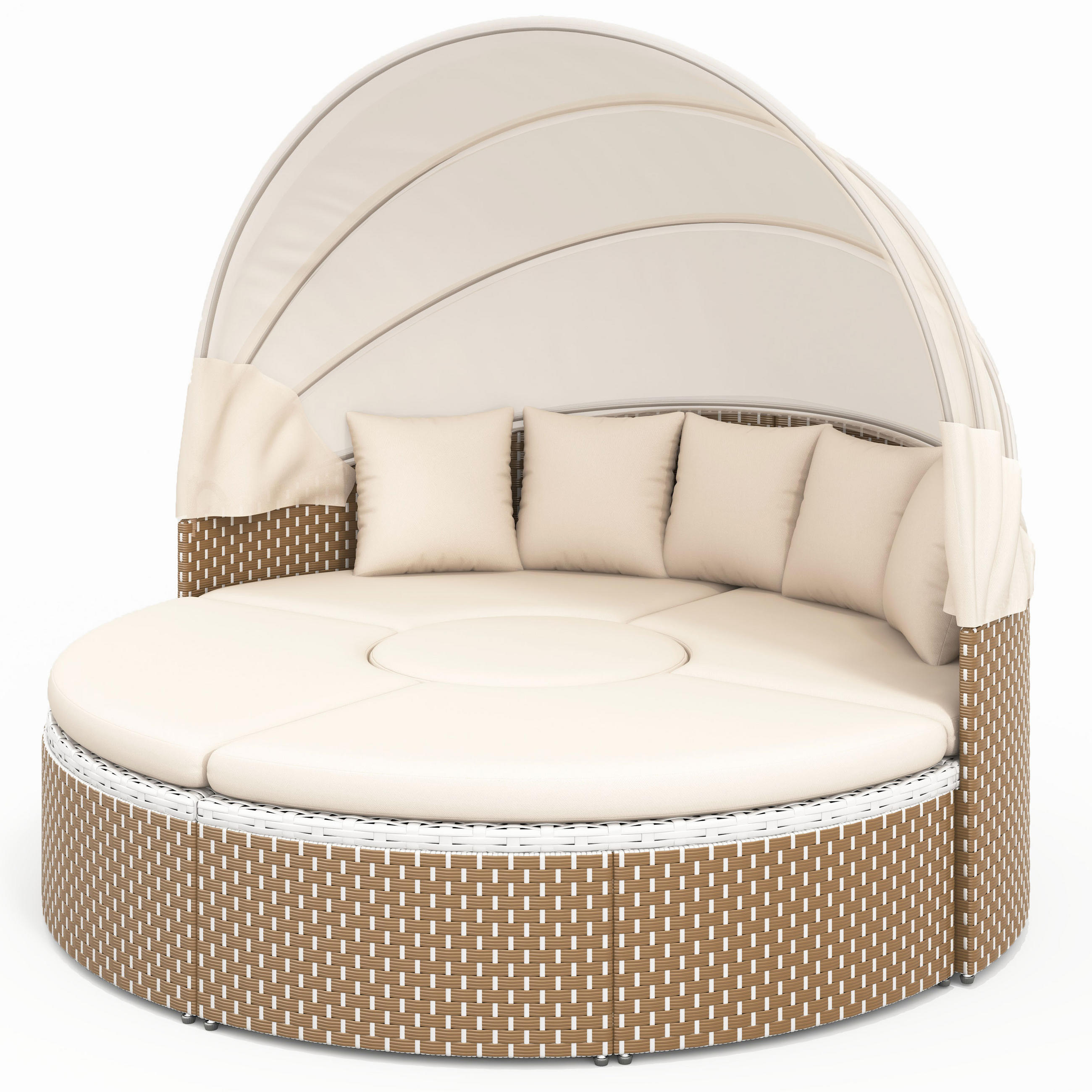 SONNENINSEL Beige Rattan Mit Ausziehbarem Baldachin & Tisch - Beige, Naturmaterialien (170/142/170cm) - FLIEKS