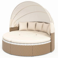 SONNENINSEL Beige Rattan Mit Ausziehbarem Baldachin & Tisch - Beige, Naturmaterialien (170/142/170cm) - FLIEKS