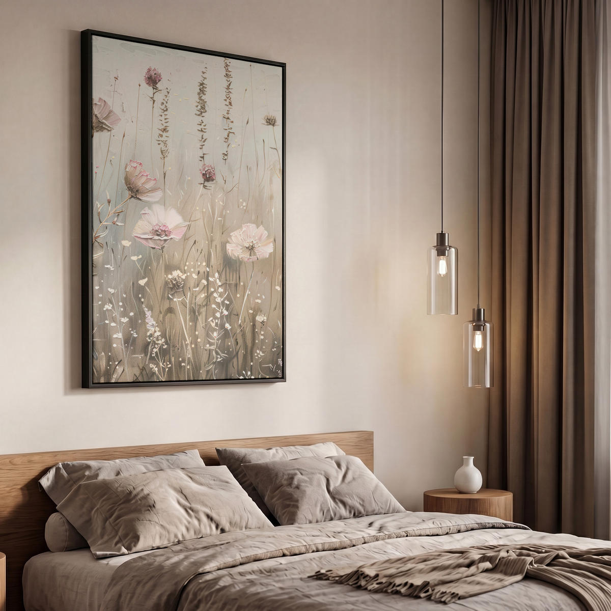 LEINWAND Bilder mit Rahmen - Blumen - Rosa - Modern - Beige - 60x90 - Beige, Textil (60/90cm) - MuchoWow