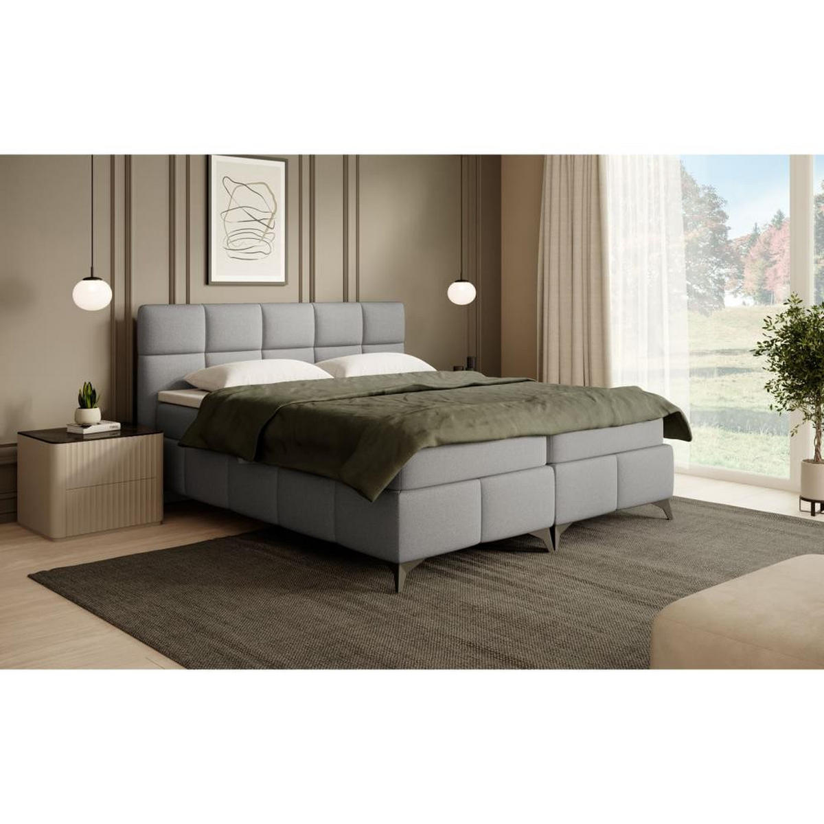 BOXBETT Solido mit Bettkasten 180x200 cm hellgrau - Hellgrau/Schwarz, Textil/Metall (180/200cm) - Beautysofa