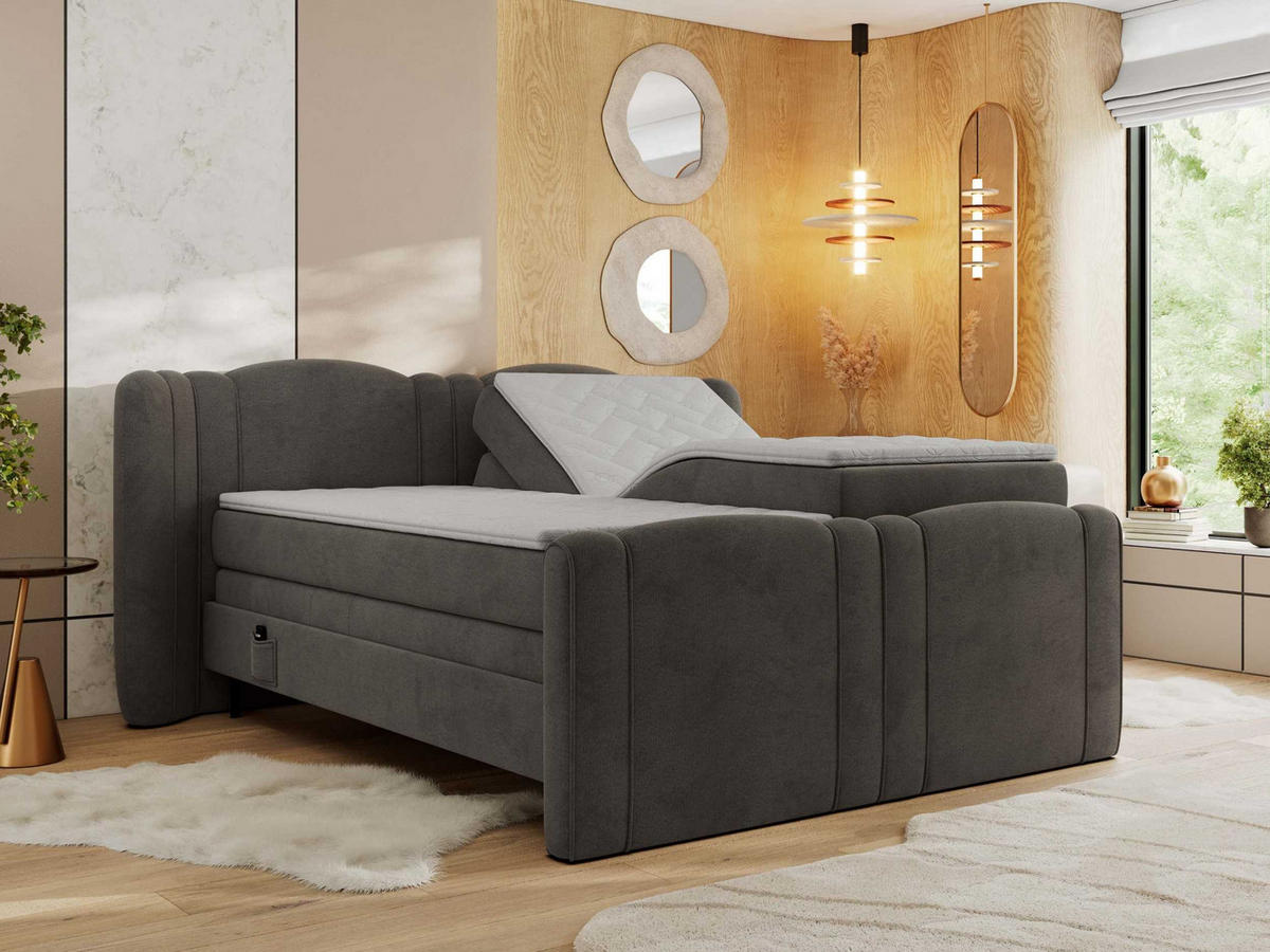 BOXBETT FORTINA 140/200 - Dunkelgrau Velvet - H3 - Dunkelgrau, Holz/Textil (140/200cm) - MKS