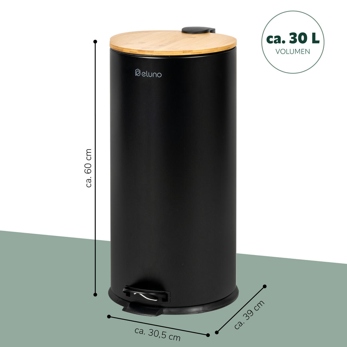 ABFALLEIMER 30 Liter, schwarz, Metall - Schwarz, Metall (30.5/60/39cm) - eluno