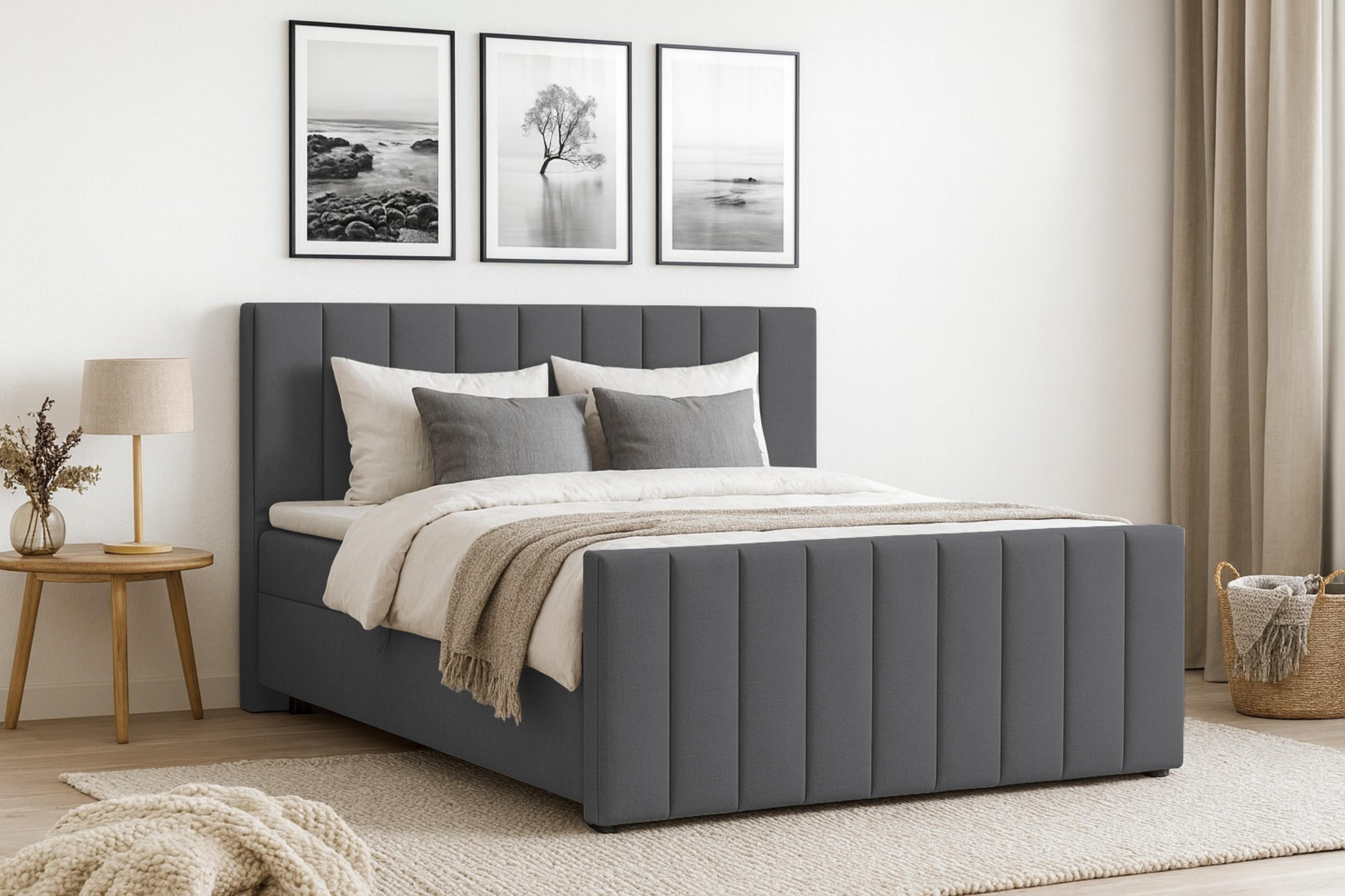 BOXBETT FEN 160/200 Velours Dunkelgrau mit Bonell-Federkernmatratzen H3 - Dunkelgrau, Holz/Holzwerkstoff (160/200cm) - Deine Möbel 24