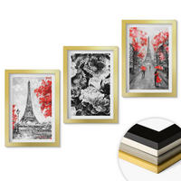 WANDBILDER 3er Set - 20x30 cm Goldrahmen - graue Gemälde des Eiffelturms - Goldfarben, Kunststoff (20/30cm) - ArtPrintCave