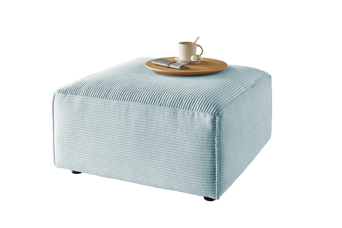 POLSTERHOCKER RANI Hellblau Cord - Schwarz/Hellblau, Kunststoff/Textil (80/42/80cm) - KAWOLA