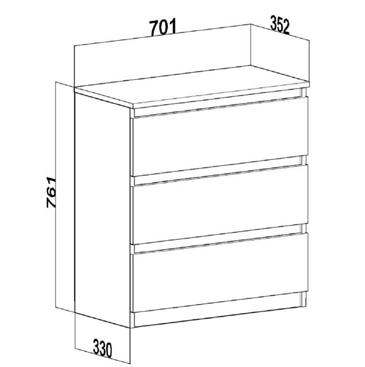 KOMMODE mit 3 Schubladen weiß - Weiß, Holzwerkstoff (70/76/35cm) - EMIX24