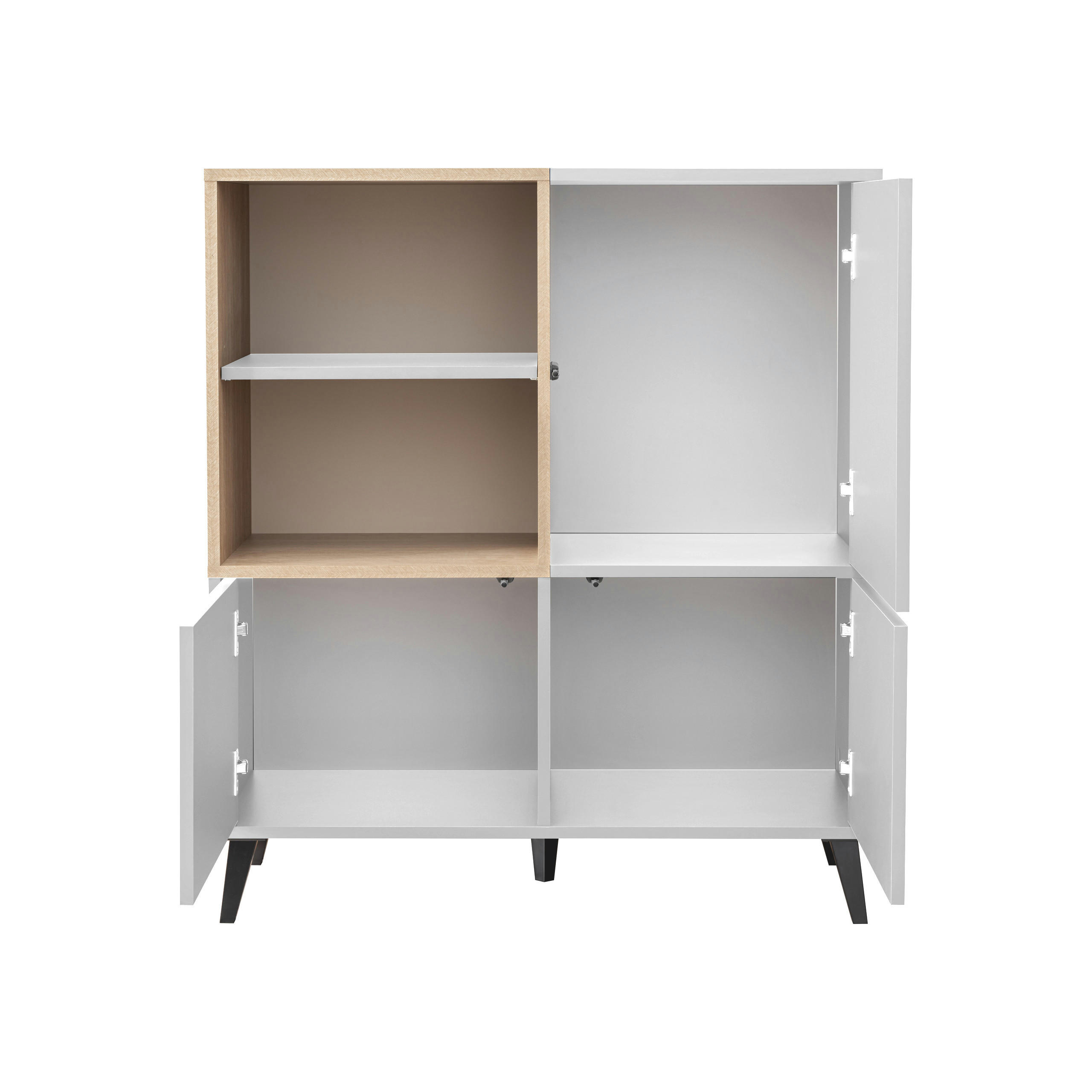 Thumbnail - Komodee Sideboard, Weiß, Hellbraun, Glas, Holzwerkstoff, 1 Fächer, 90x102x35 cm, Wohnzimmer, Kommoden & Sideboards, Side...