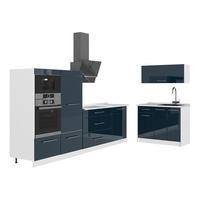 KUHINJA Fame-Line, Temno modra z visokim sijajem/Bela, 380 cm, DP Marmor - bela/temno modra, leseni material (380/153.6/60cm) - Vicco