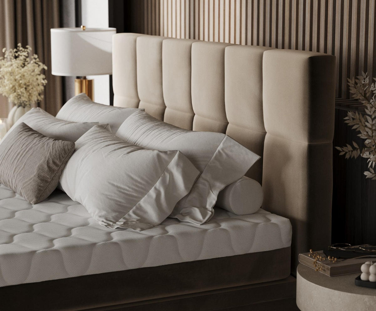 BOXBETT Elano 180/200 cm Taupe im Paros Stoff - Taupe/Schwarz, Holz/Holzwerkstoff (180/200cm) - AltaBeds