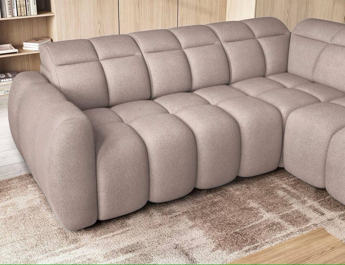 ECKSOFA mit elektrischem Sitzvorschub, Bettkasten und verstellbare Kopflehnen - Beige, Naturmaterialien/Textil (208/258cm) - Eltap