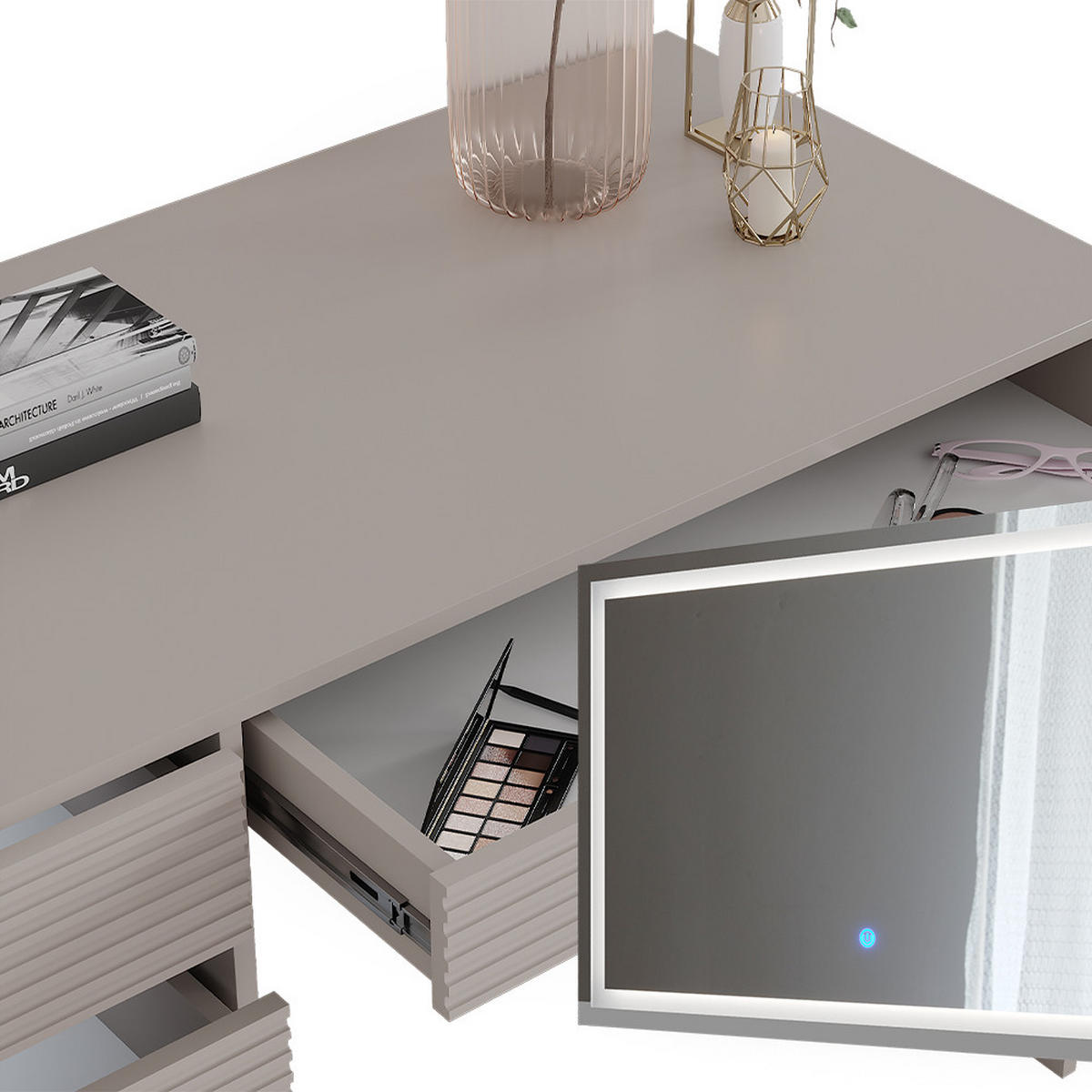 SCHMINKTISCH Sherry Cashmere 120 cm mit LED-Spiegel - Kaschmir, Holzwerkstoff (120/75/55cm) - Vicco