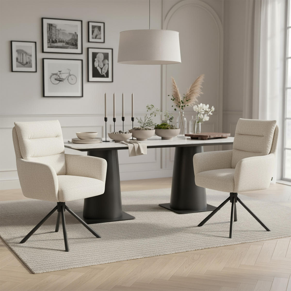 ARMLEHNSTUHL Mika-Jana 2er-Set - Creme/Schwarz, Textil/Metall (59/94/66cm) - DUBI Möbel