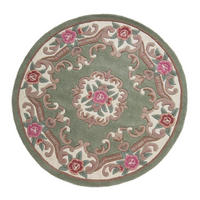 WOLLTEPPICH Aubusson-Muster handgeknüpft BEAULY, Grün-Beige 120x120 cm - Grün, Textil (120/120cm) - KADIMA DESIGN