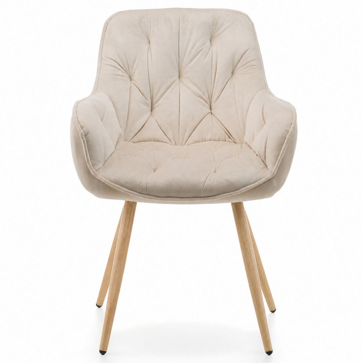 STUHL SIENA gepolstert mit Steppung - beige, Beine in Holzoptik - Samt Velours - Ecru/Eichefarben, Textil/Metall (58/87/61cm) - NEW HOME
