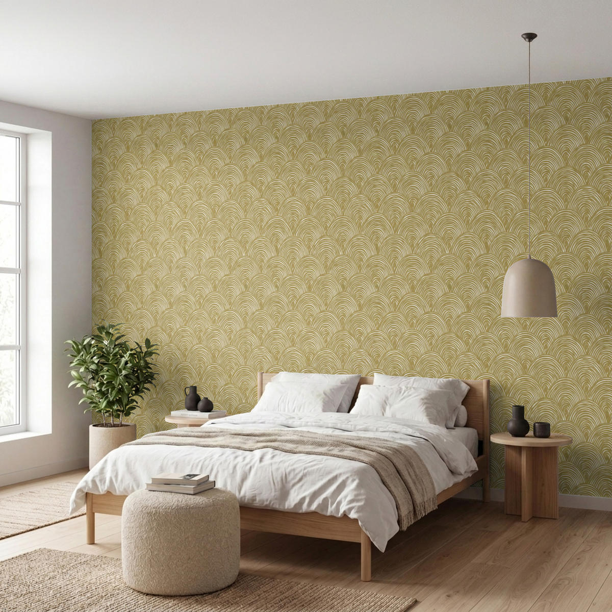 TAPETE - Fächer - Geometrisch - Grün - 500x200 cm - Goldfarben, Papier (500/200cm) - OnlyWow