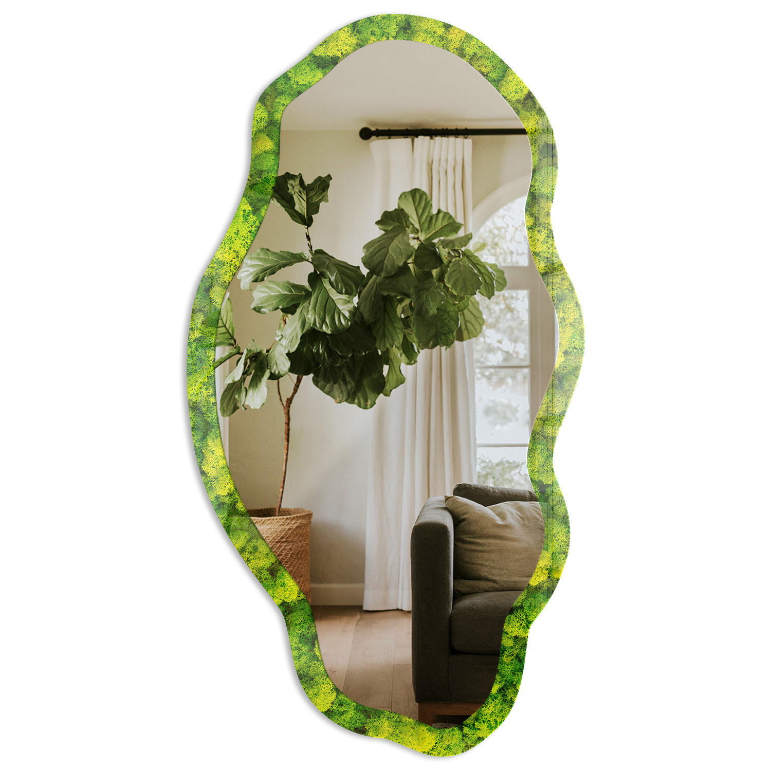 SPIEGEL 90x45 cm asymmetrisch mit Druck - Grünes Moos - Transparent, Glas (45/90/0.4cm) - TULUP
