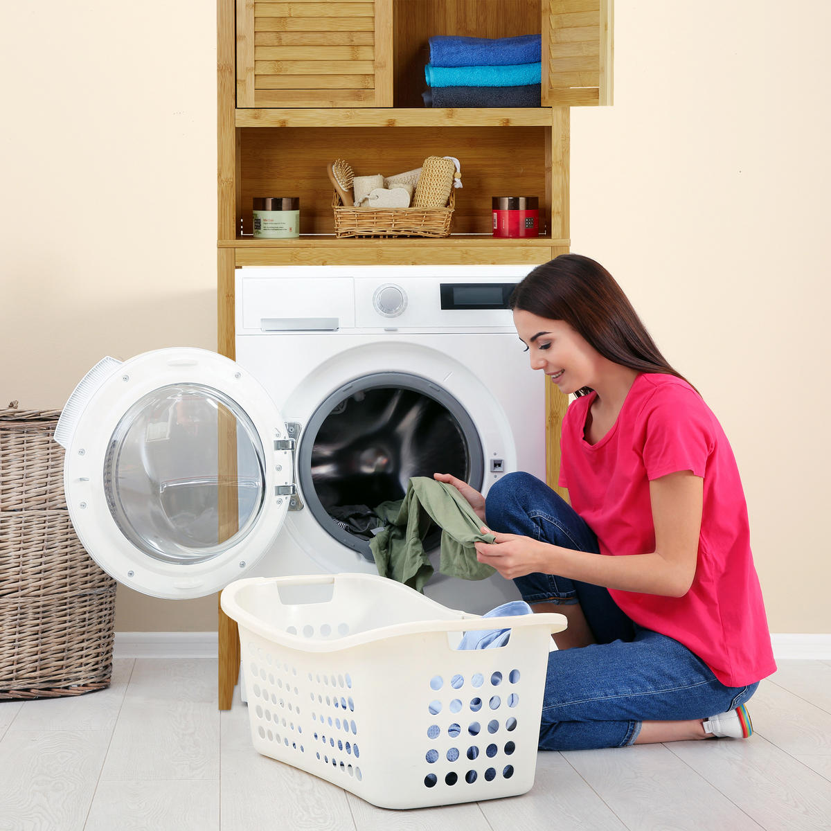 WASCHMASCHINENSCHRANK - Hellbraun, Holz/Holzwerkstoff (70/176/22.5cm) - Relaxdays