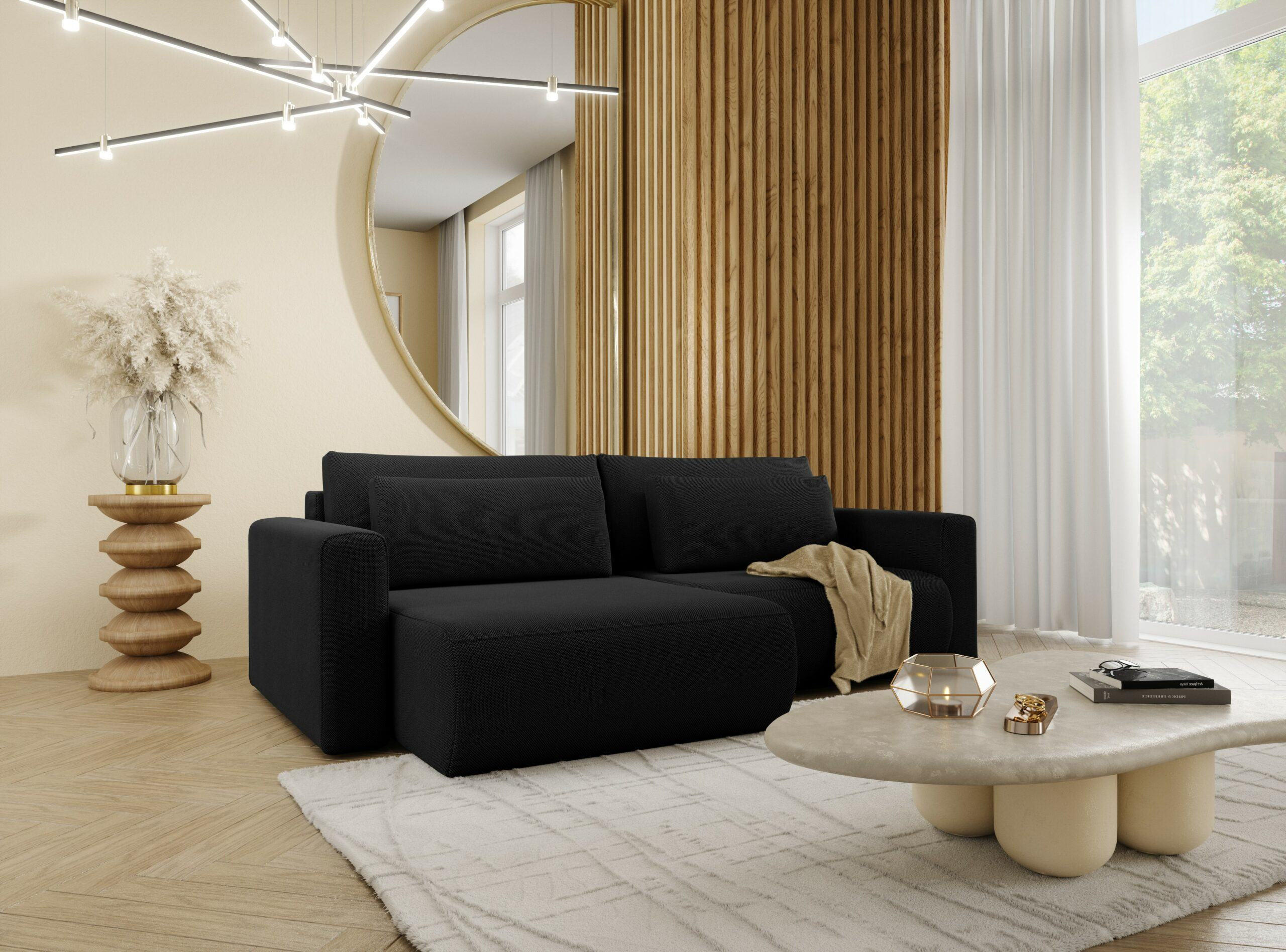 ECKSOFA mit Schlaffunktion 5-Sitzer Schwarz - Schwarz, Textil (240/149cm) - Furnisell