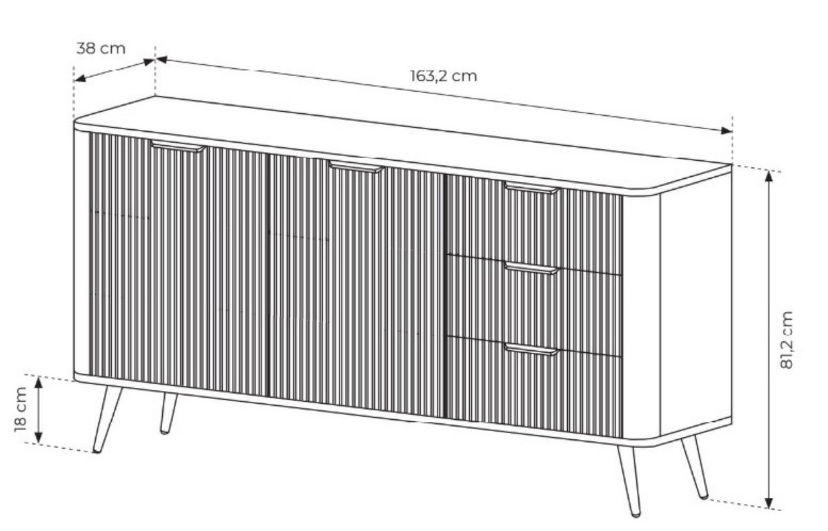 KOMMODE Schwarz LENA Geriffelt 2 Türen 3 Schubladen - Schwarz, Holzwerkstoff (163/81/38cm) - Sepro Meble